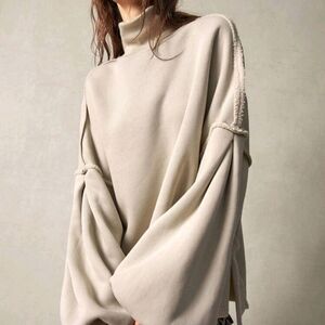 Shein Bohemela Mock Neck Oversize Fleece Lined Sweatshirt Gray Taupr Sz XL